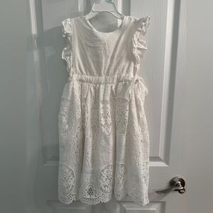 Girls Ivory Lace Tie-Waist Formal Dress